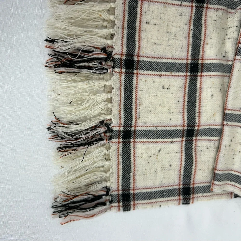 Madewell Speckled Cream Black & Red Plaid Scarf Wrap 21.5 x 74”